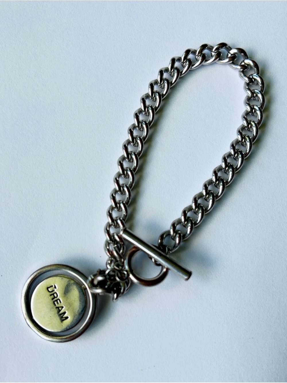 Silver-toned Dream star Bracelet chain charm flips to cubic zirconia crystal